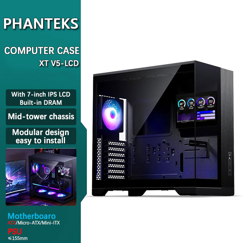 Mini Itx Case Water Cooling Support - Phanteks XT V5-LCD ATX Bilgisayar Kasası,